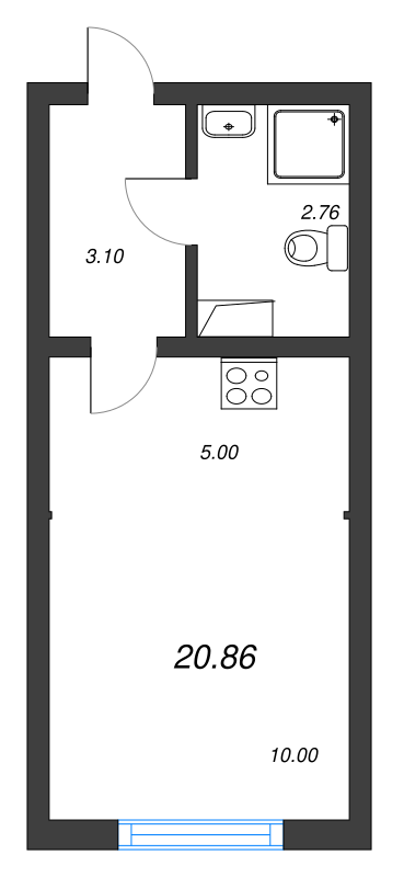 Квартира-студия, 20.9 м² - планировка, фото №1