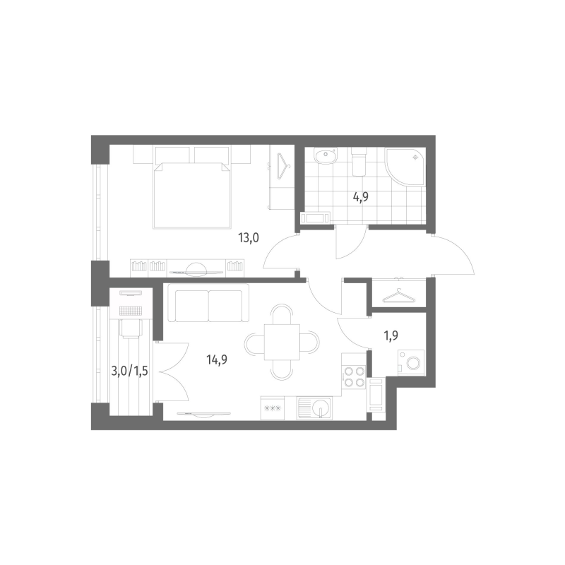 1-комнатная квартира, 40.2 м² в ЖК "Новый Питер" - планировка, фото №1