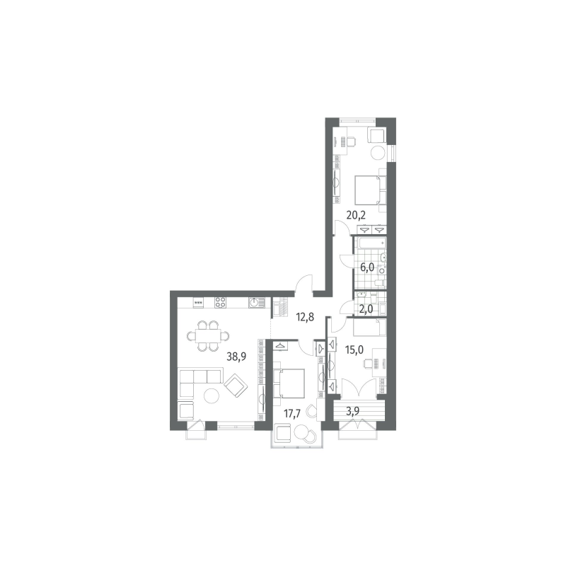 4-комнатная (Евро) квартира, 114.6 м² в ЖК "Наука" - планировка, фото №1