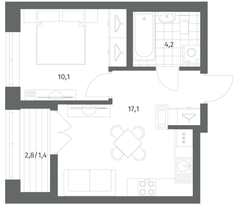 1-комнатная квартира, 32.86 м² в ЖК "NewПитер 2.0" - планировка, фото №1