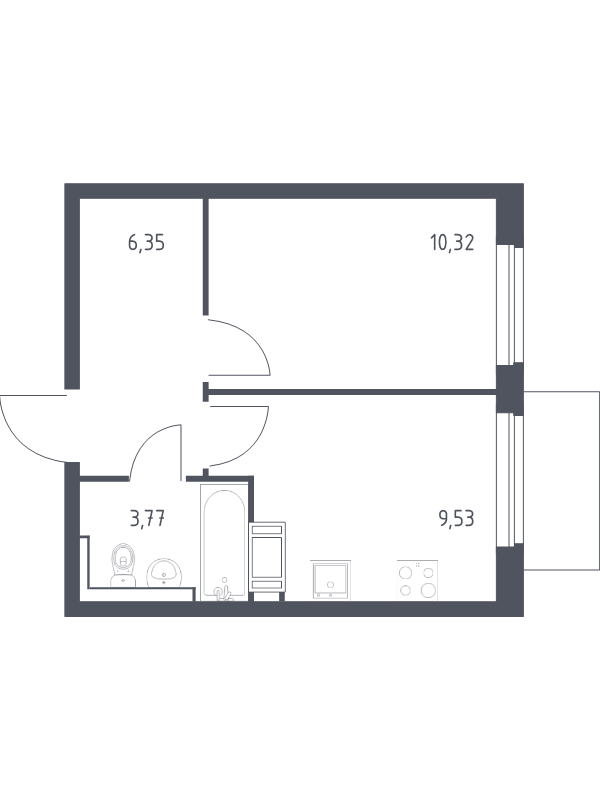 1-комнатная квартира, 29.97 м² в ЖК "Квартал Торики" - планировка, фото №1