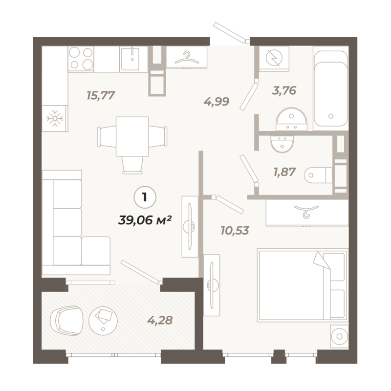 2-комнатная (Евро) квартира, 39.06 м² в ЖК "Знатный" - планировка, фото №1