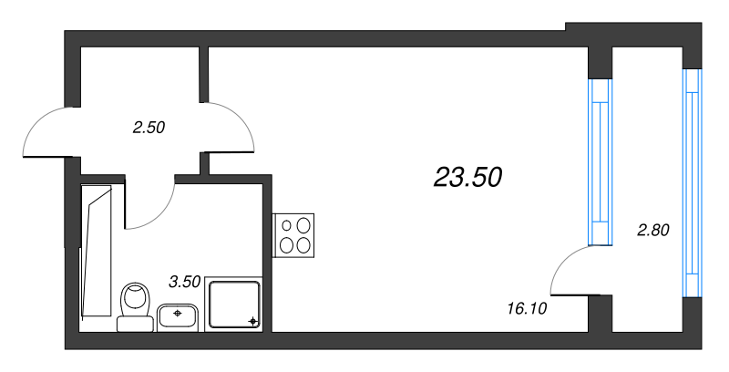 Квартира-студия, 23.5 м² в ЖК "Тайм Сквер" - планировка, фото №1