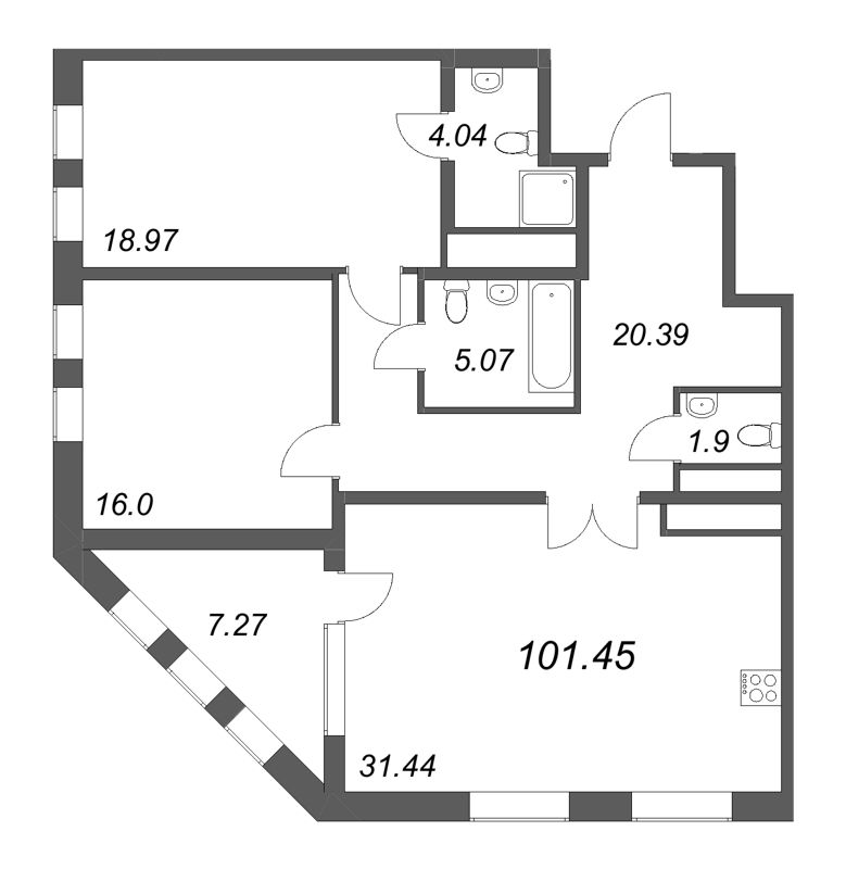 2-комнатная квартира, 97.6 м² в ЖК "Дефанс Премиум" - планировка, фото №1