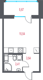 Квартира-студия, 24.29 м² в ЖК "Город-спутник Южный" - планировка, фото №1