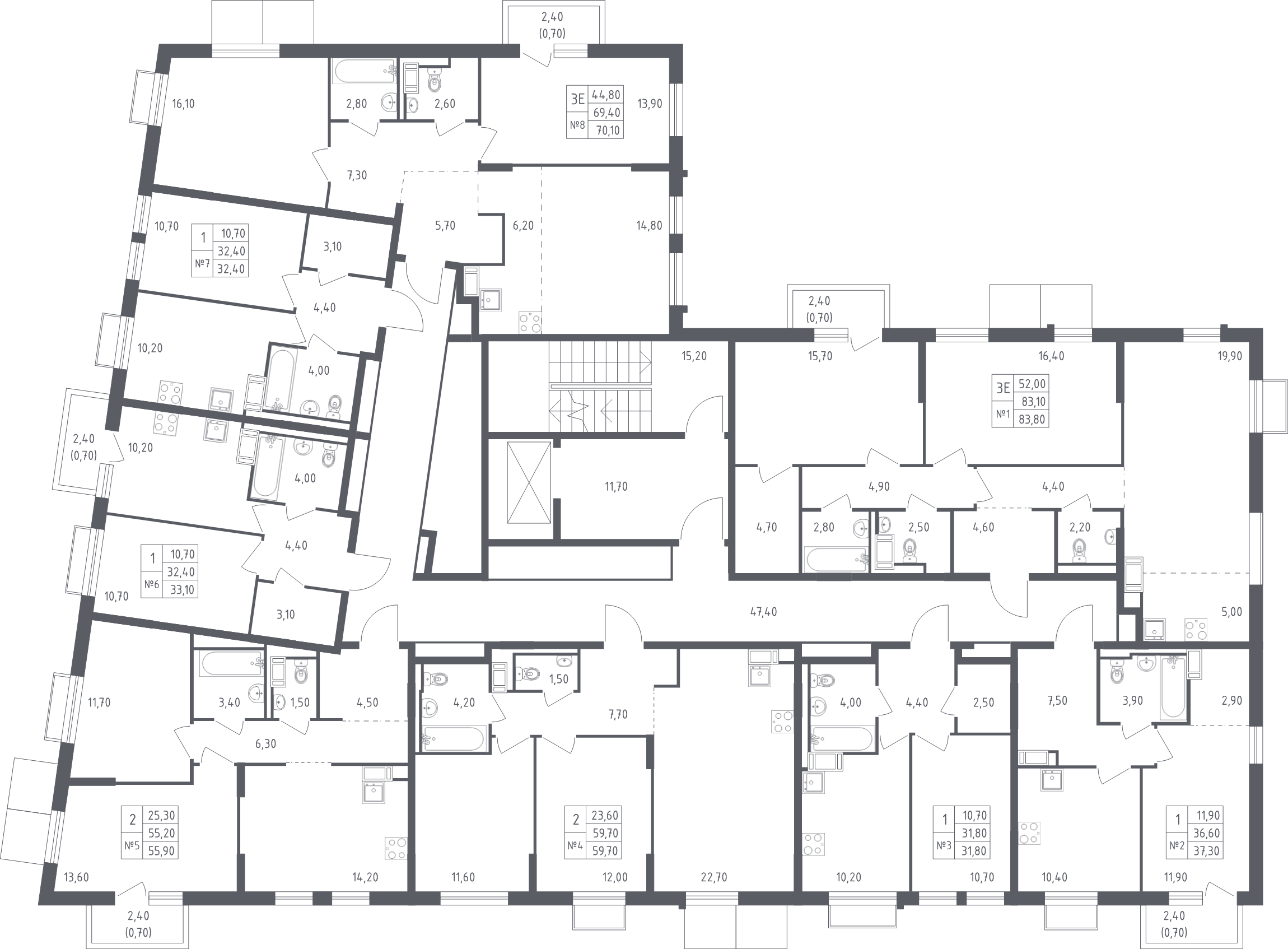 1-комнатная квартира, 31.8 м² в ЖК "Курортный Квартал" - планировка этажа