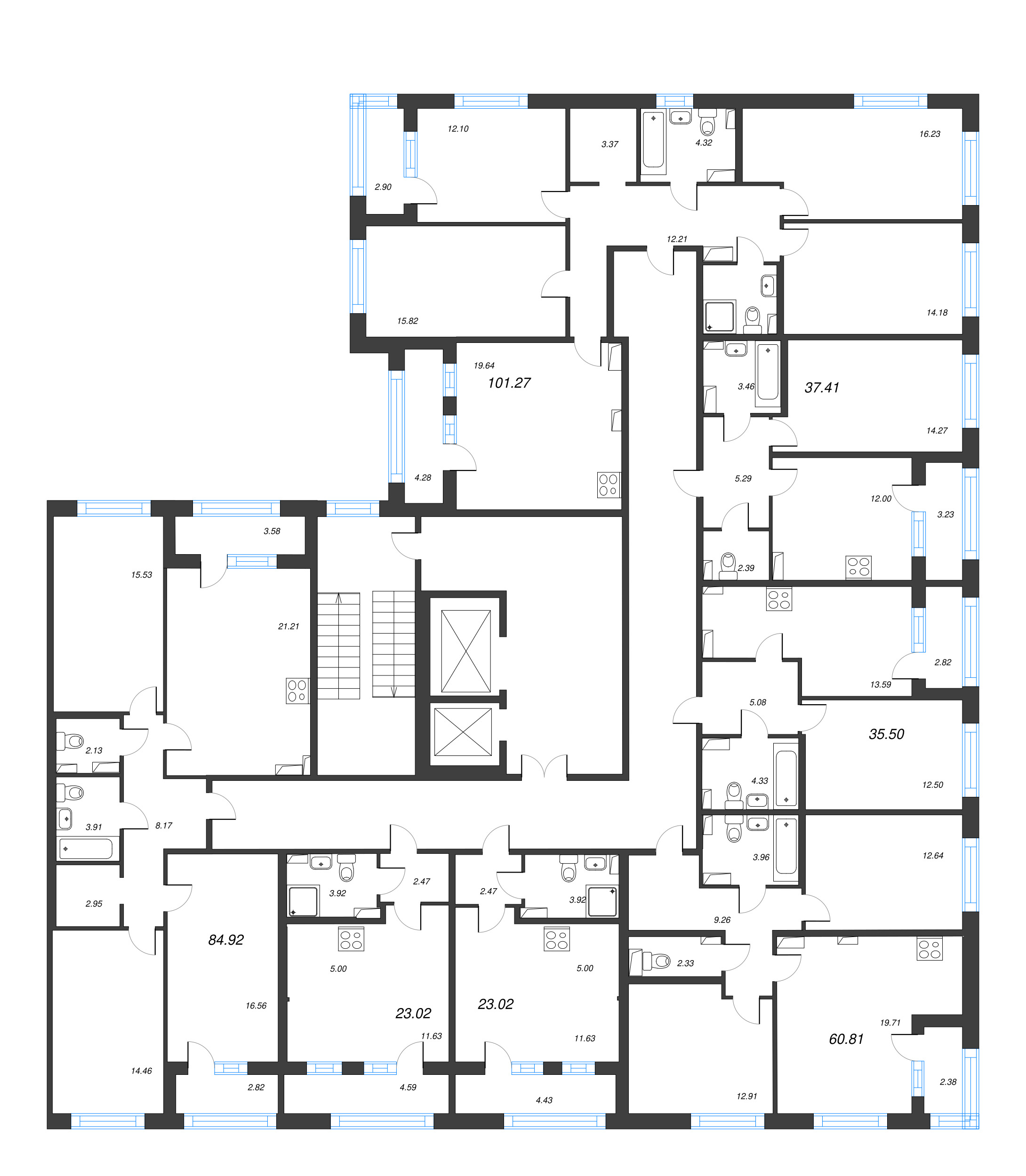 5-комнатная (Евро) квартира, 101.27 м² в ЖК "Б15" - планировка этажа