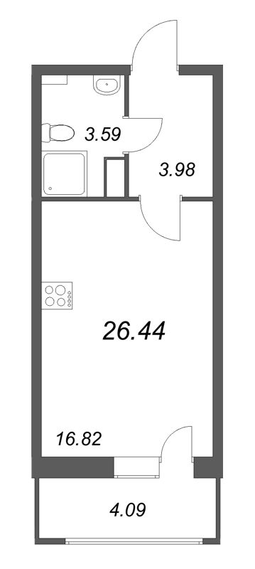 Квартира-студия, 26.44 м² - планировка, фото №1