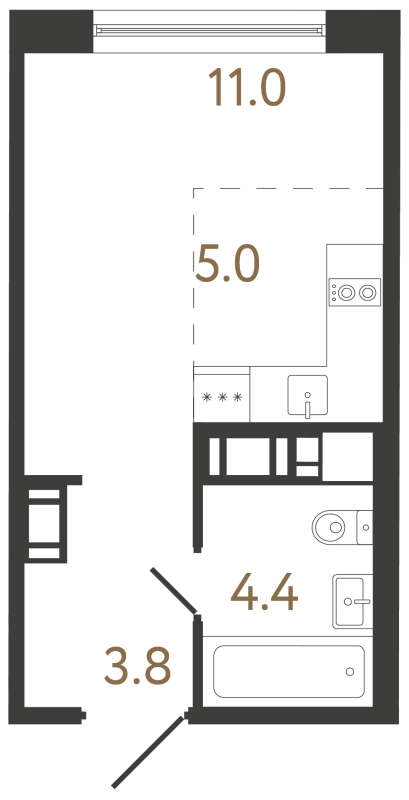 Квартира-студия, 24.2 м² в ЖК "Передвижники 2" - планировка, фото №1