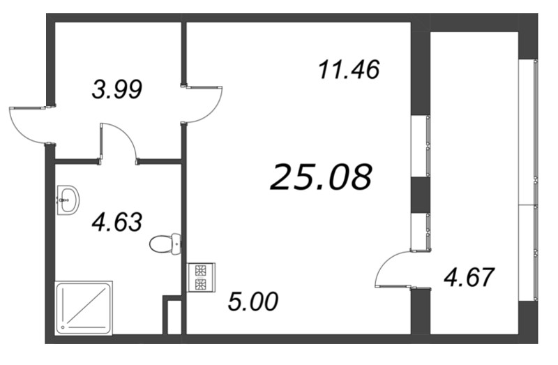 Квартира-студия, 25.08 м² в ЖК "Б15" - планировка, фото №1