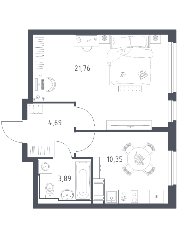 1-комнатная квартира, 40.69 м² в ЖК "Новое Колпино" - планировка, фото №1
