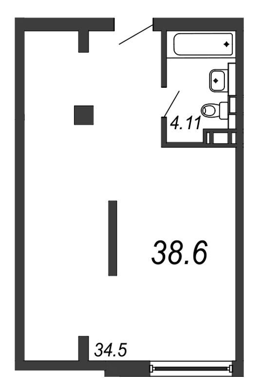 Квартира-студия, 37.3 м² в ЖК "Avenue-Apart на Малом" - планировка, фото №1