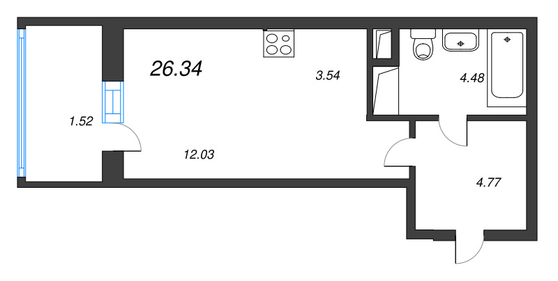 Квартира-студия, 26.34 м² - планировка, фото №1