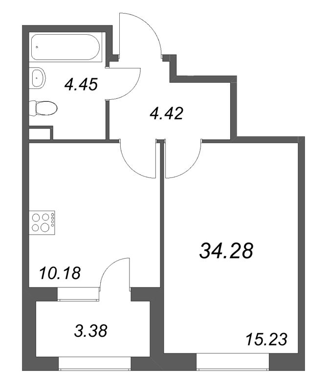 1-комнатная квартира, 34.28 м² в ЖК "Дубровский" - планировка, фото №1