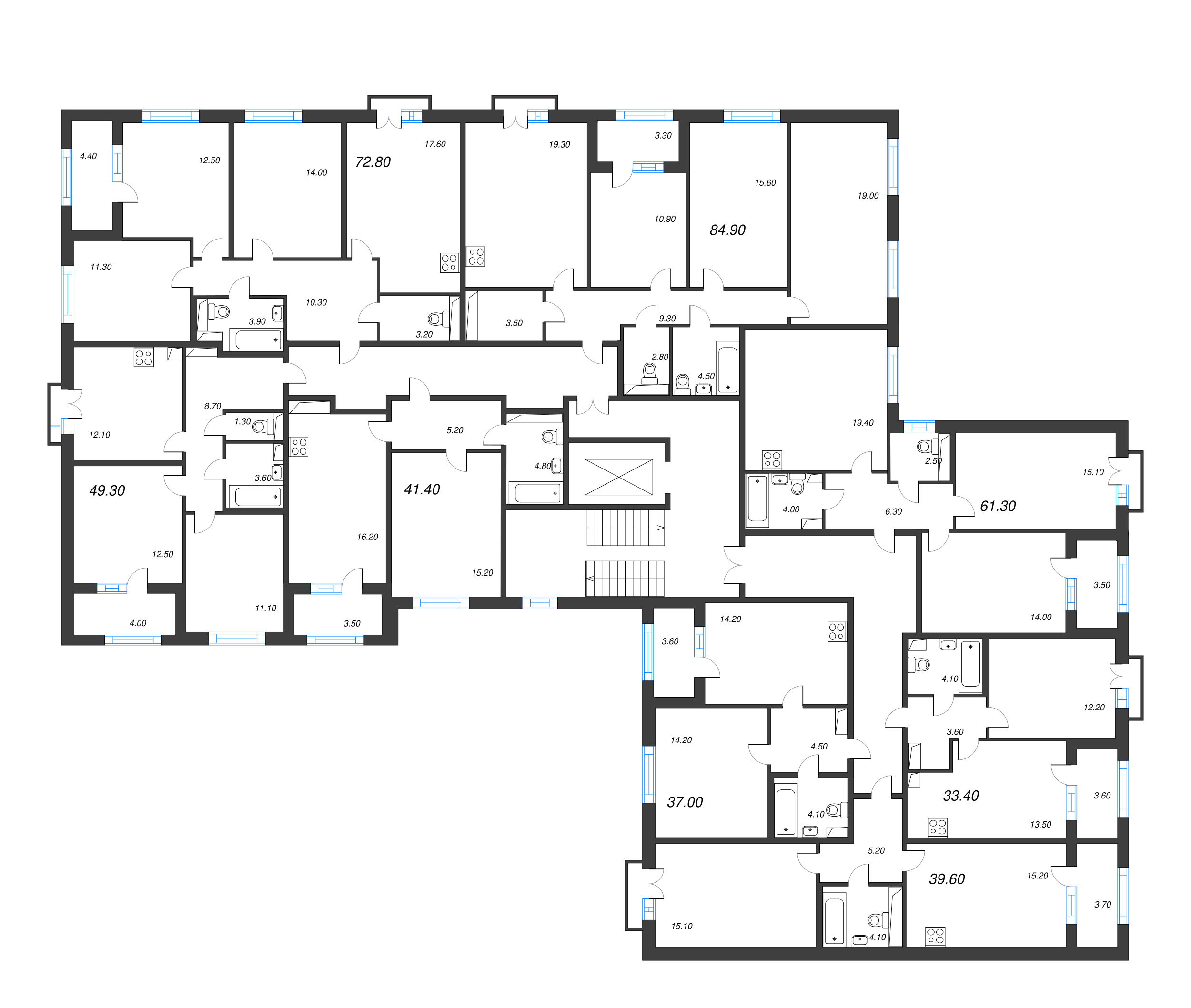 2-комнатная квартира, 49.3 м² - планировка этажа