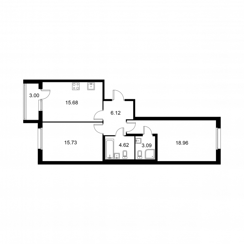 3-комнатная (Евро) квартира, 65.7 м² в ЖК "Квартал Заречье" - планировка, фото №1