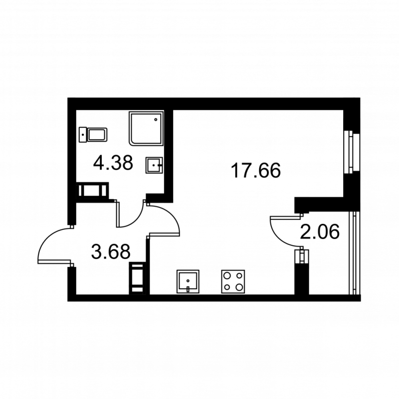 Квартира-студия, 26.75 м² в ЖК "Квартал Заречье" - планировка, фото №1