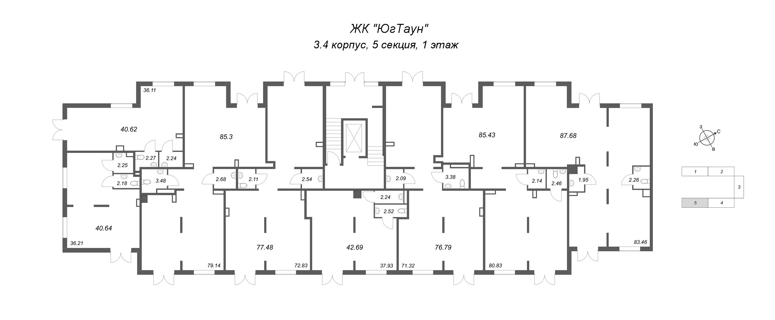 Помещение, 85.3 м² в ЖК "ЮгТаун" - планировка этажа