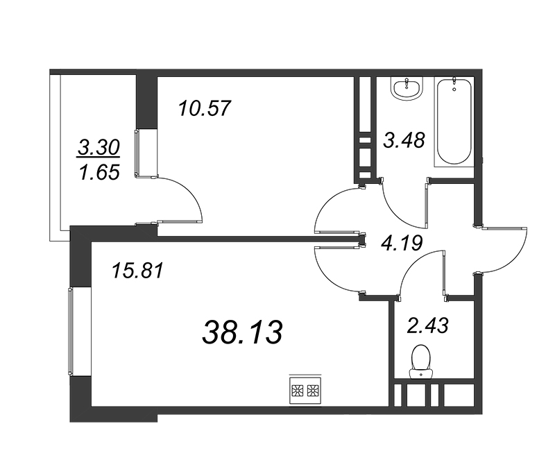 2-комнатная (Евро) квартира, 38.13 м² в ЖК "Энфилд" - планировка, фото №1