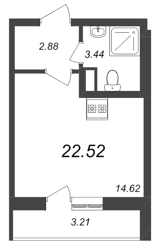 Квартира-студия, 22.55 м² - планировка, фото №1