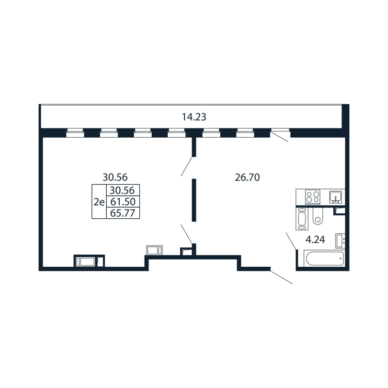 2-комнатная (Евро) квартира, 61.5 м² в ЖК "Полис Приморский 2" - планировка, фото №1