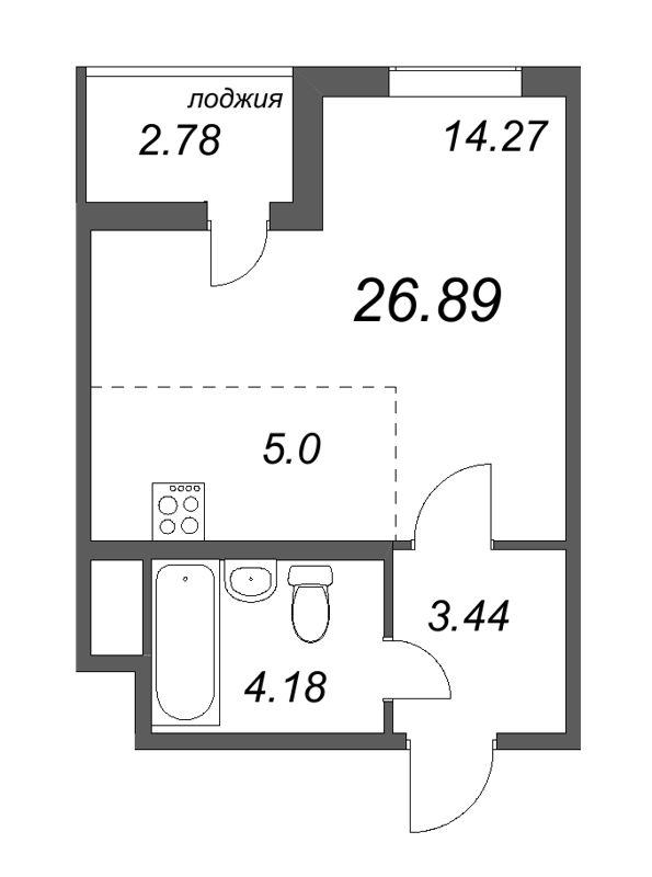 Квартира-студия, 26.89 м² - планировка, фото №1