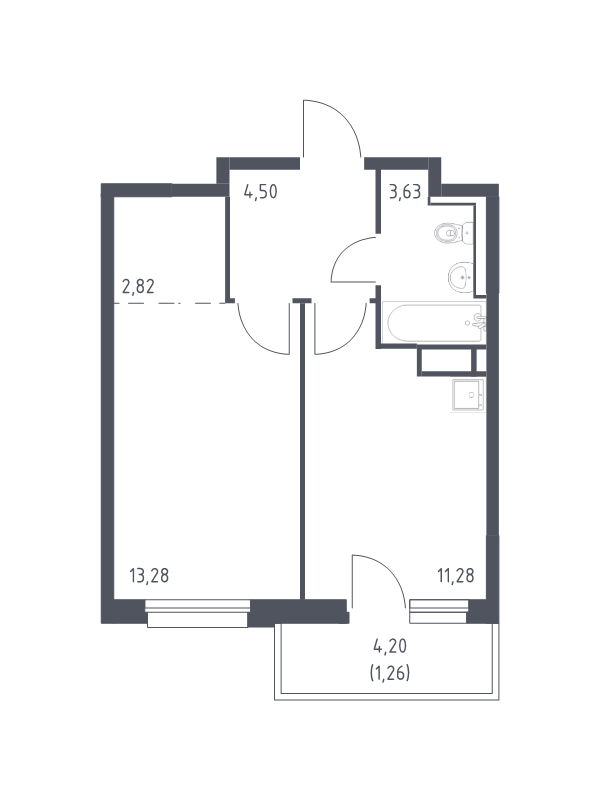 1-комнатная квартира, 36.77 м² в ЖК "Новые Лаврики" - планировка, фото №1