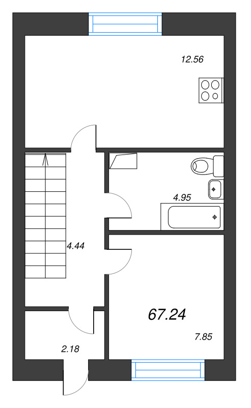3-комнатная квартира, 67.24 м² в ЖК "Фёдоровское" - планировка, фото №1