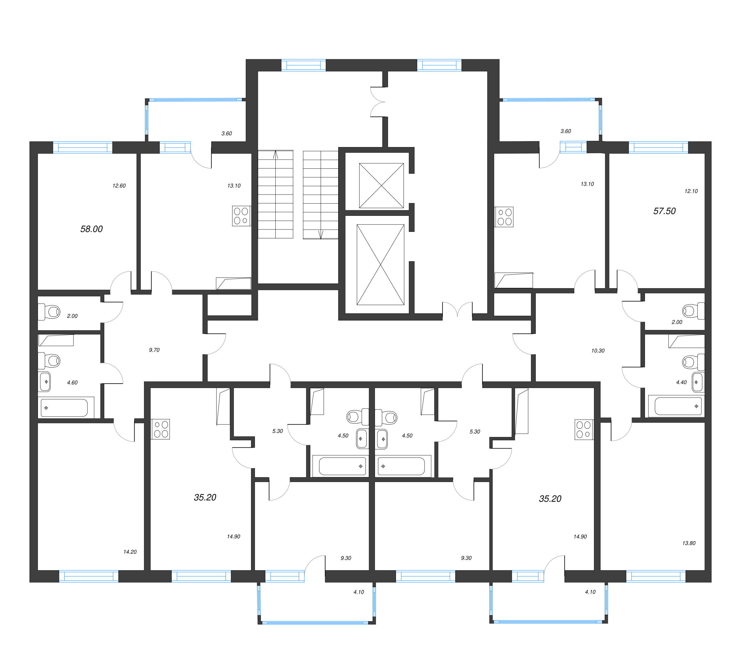 1-комнатная квартира, 35.2 м² в ЖК "Монография" - планировка этажа