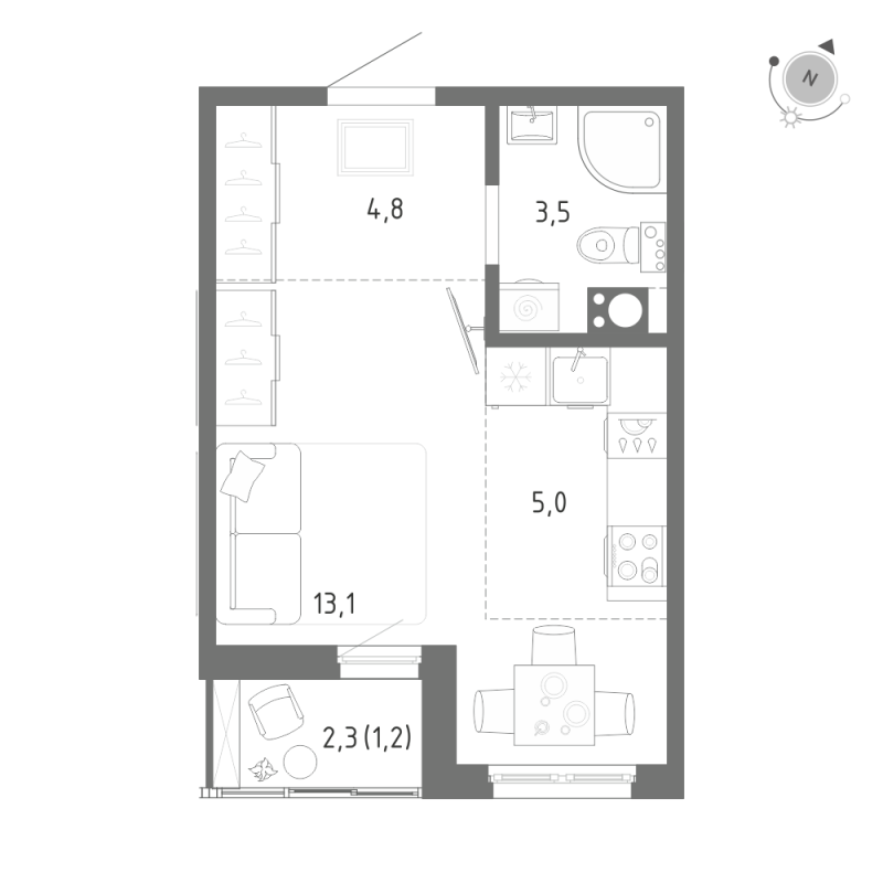 Квартира-студия, 27.7 м² в ЖК "Клюква.Парк" - планировка, фото №1