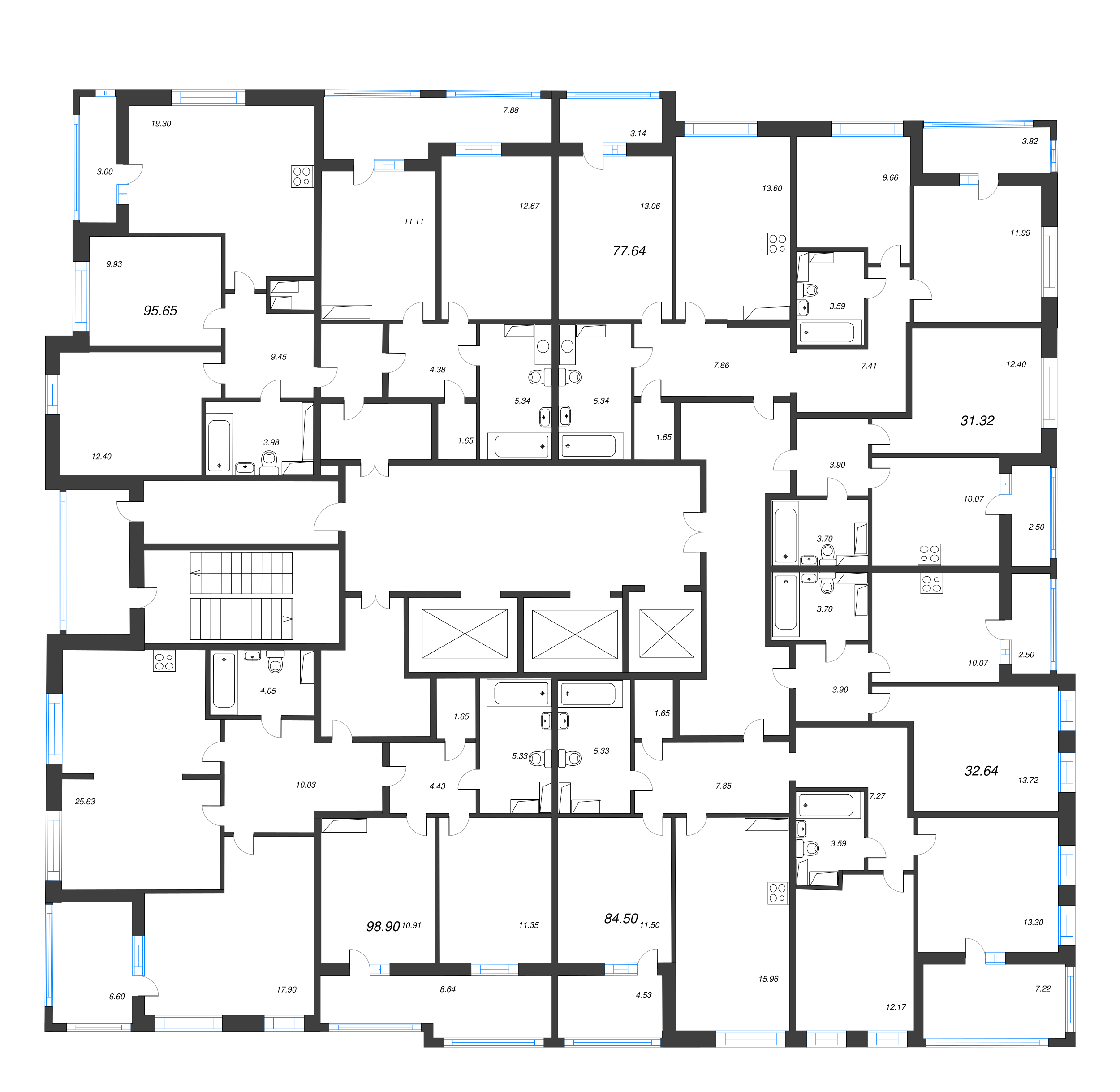 5-комнатная (Евро) квартира, 95.65 м² - планировка этажа