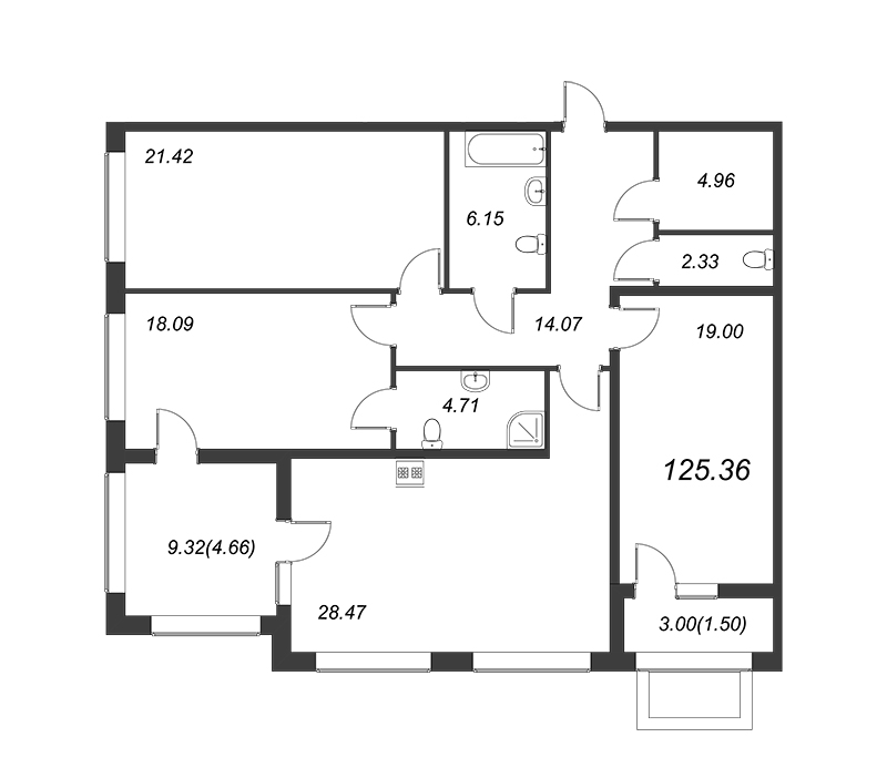 4-комнатная (Евро) квартира, 125.7 м² в ЖК "FAMILIA" - планировка, фото №1