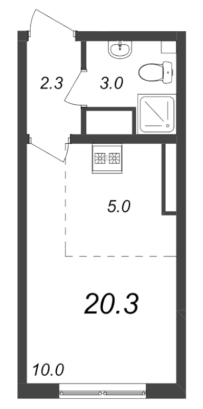 Квартира-студия, 20.1 м² - планировка, фото №1