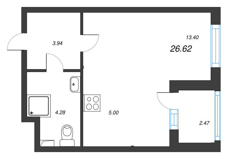 Квартира-студия, 26.62 м² в ЖК "Любоград" - планировка, фото №1