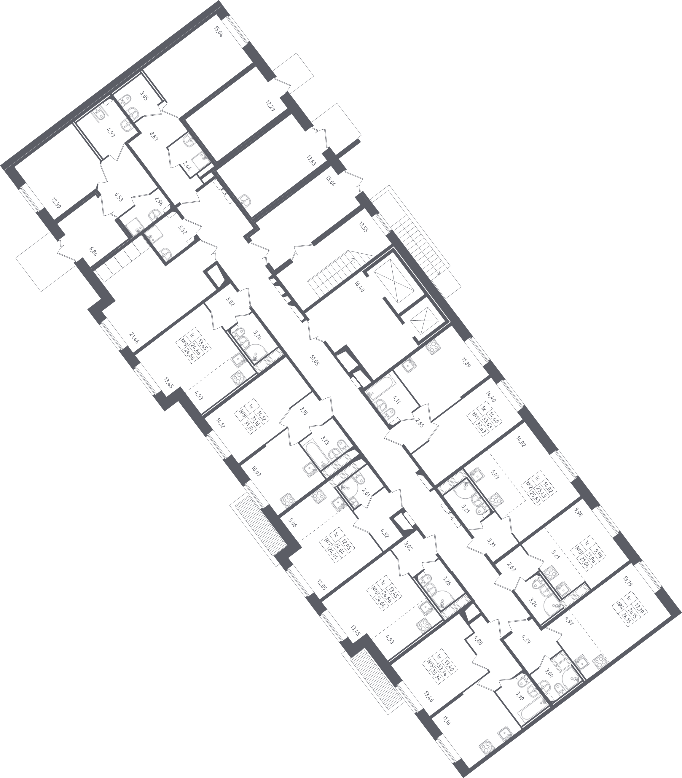 1-комнатная квартира, 31.1 м² - планировка этажа
