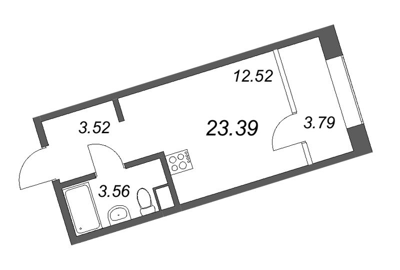 Квартира-студия, 24.02 м² в ЖК "17/33 Петровский остров" - планировка, фото №1