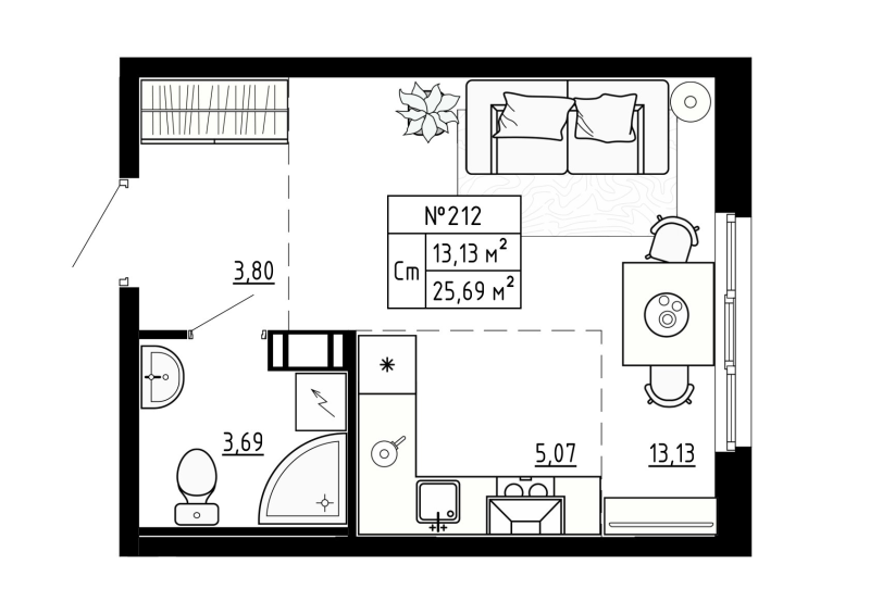 Квартира-студия, 25.7 м² в ЖК "Аннино Сити" - планировка, фото №1
