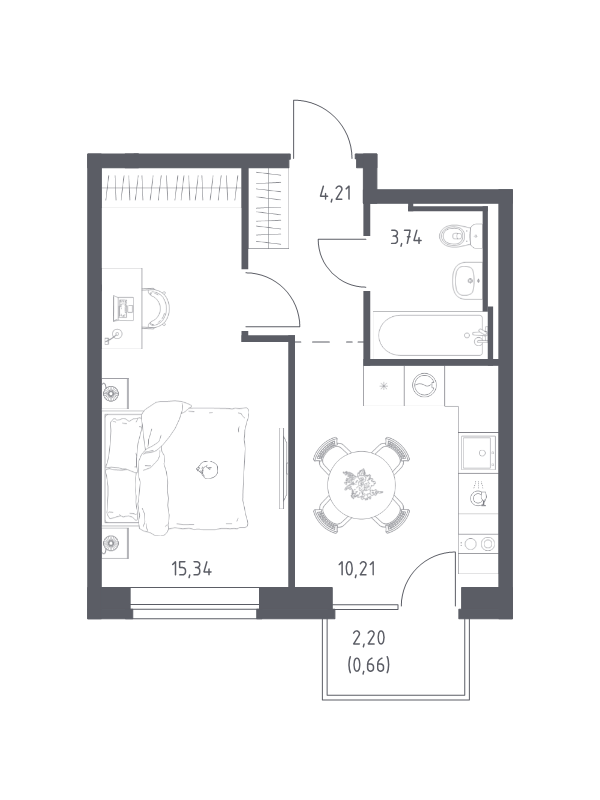1-комнатная квартира, 34.16 м² в ЖК "Живи! В Рыбацком" - планировка, фото №1