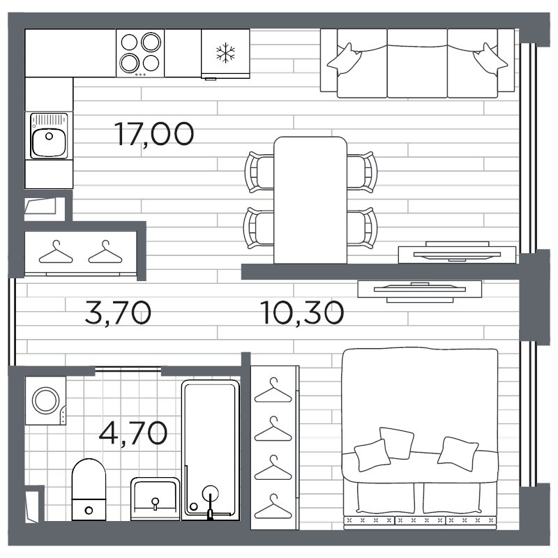 2-комнатная (Евро) квартира, 36.7 м² в ЖК "Плюс Пулковский" - планировка, фото №1