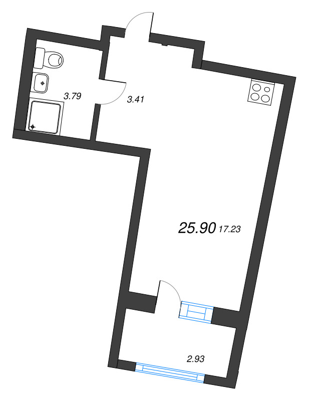 Квартира-студия, 25.9 м² в ЖК "Аквилон Riva" - планировка, фото №1