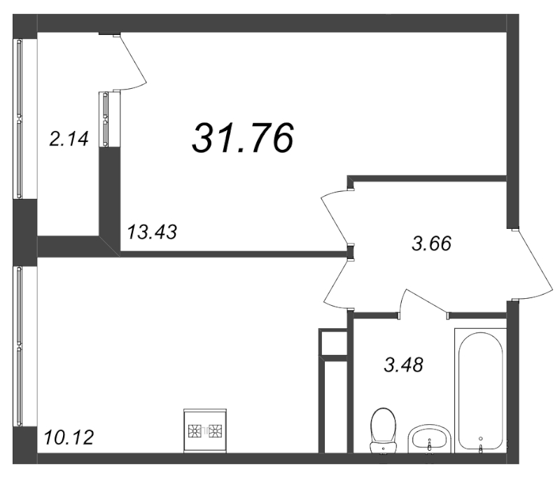 1-комнатная квартира, 31.76 м² в ЖК "Академик" - планировка, фото №1