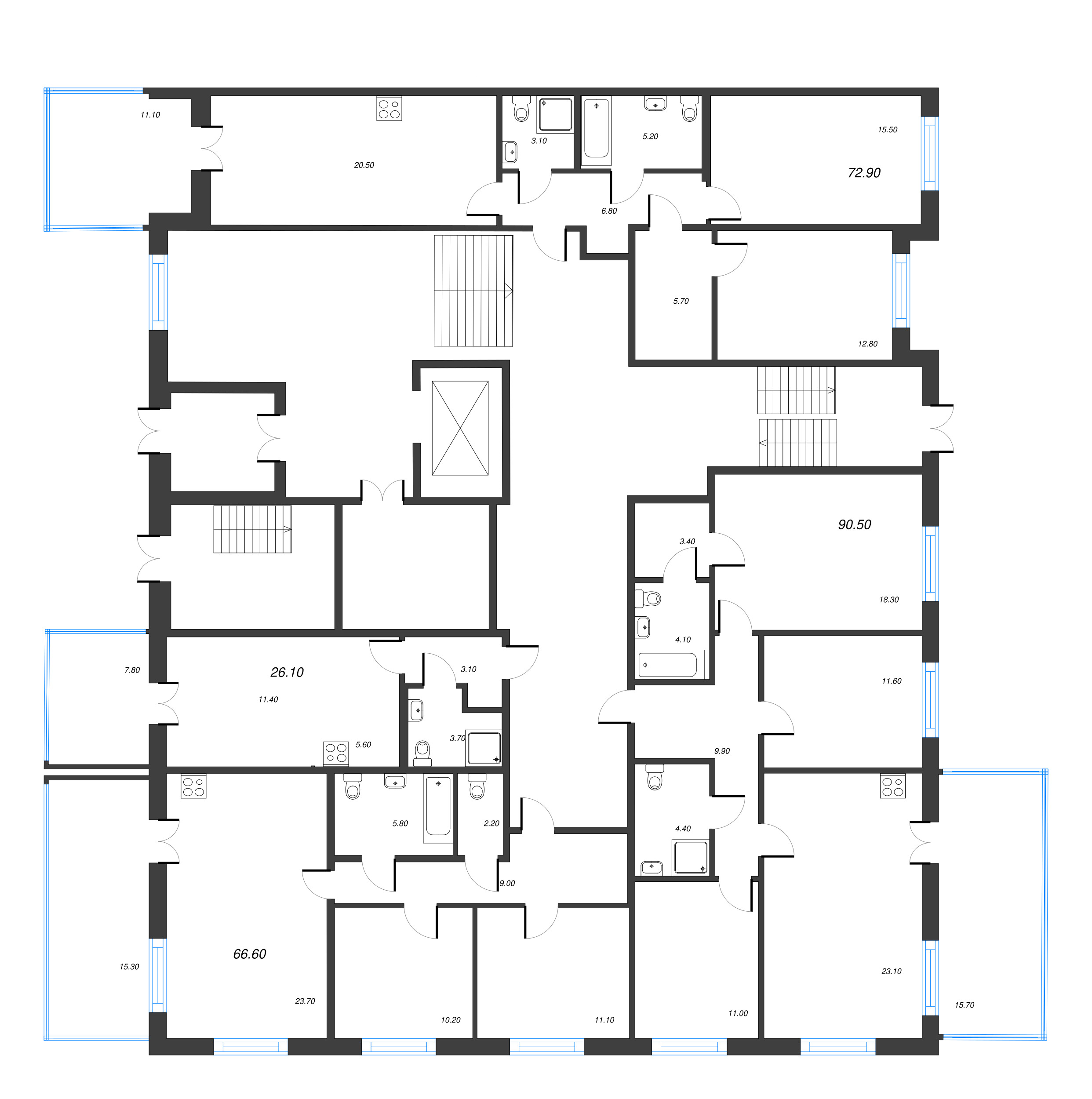 Квартира-студия, 26 м² в ЖК "Парусная 1" - планировка этажа