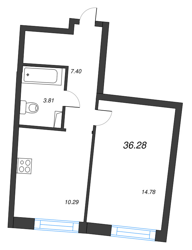 1-комнатная квартира, 36.28 м² в ЖК "Аквилон Riva" - планировка, фото №1