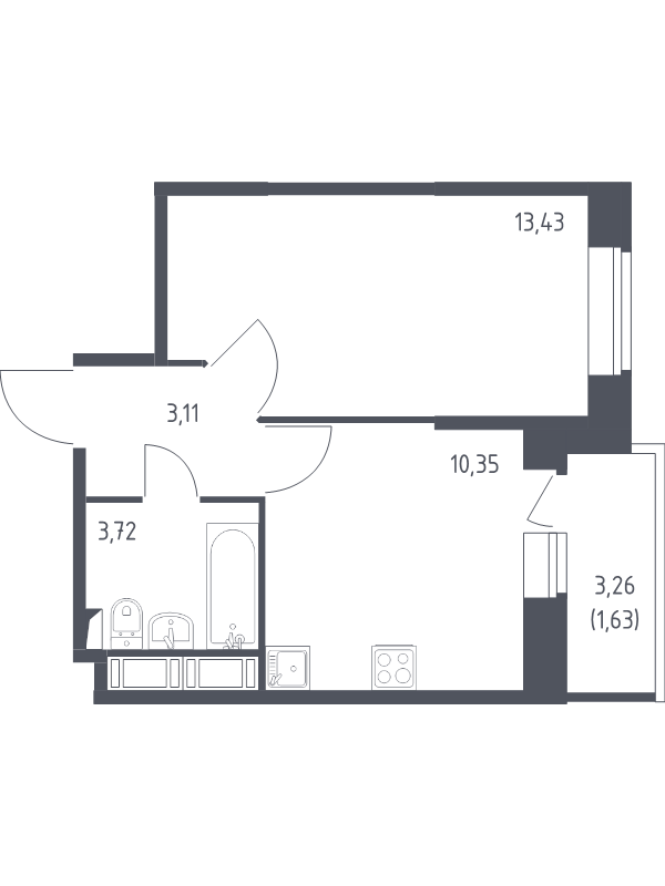 1-комнатная квартира, 32.24 м² - планировка, фото №1