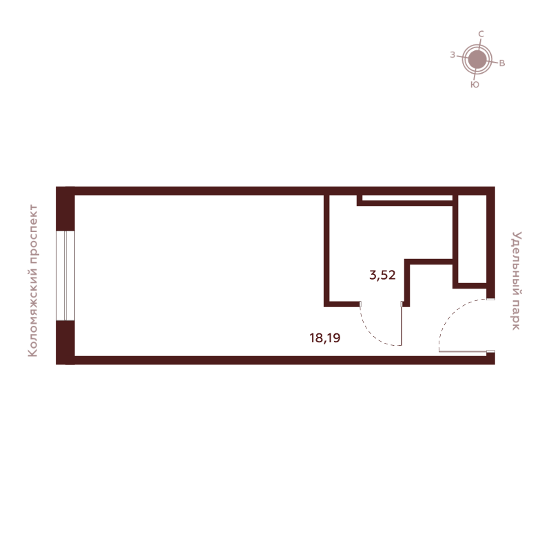 Квартира-студия, 21.71 м² в ЖК "Saan" - планировка, фото №1
