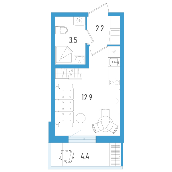 Квартира-студия, 19.8 м² в ЖК "Аэросити" - планировка, фото №1