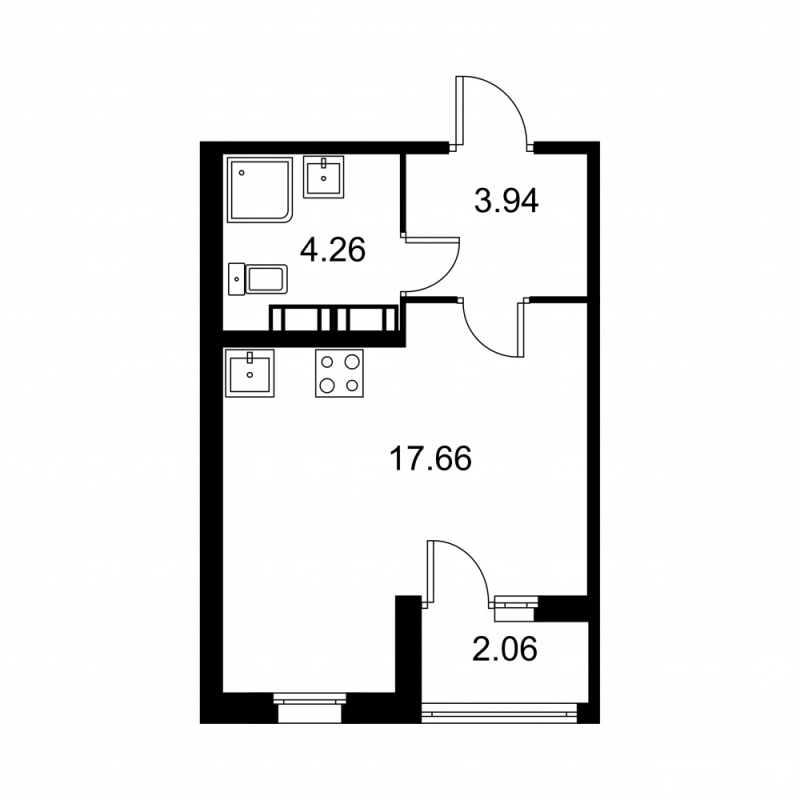 Квартира-студия, 26.89 м² в ЖК "Квартал Заречье" - планировка, фото №1