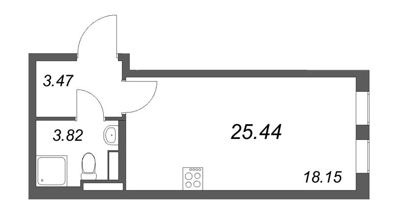 Квартира-студия, 25.44 м² в ЖК "Новая история" - планировка, фото №1