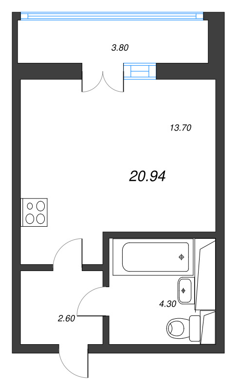 Квартира-студия, 22.4 м² - планировка, фото №1