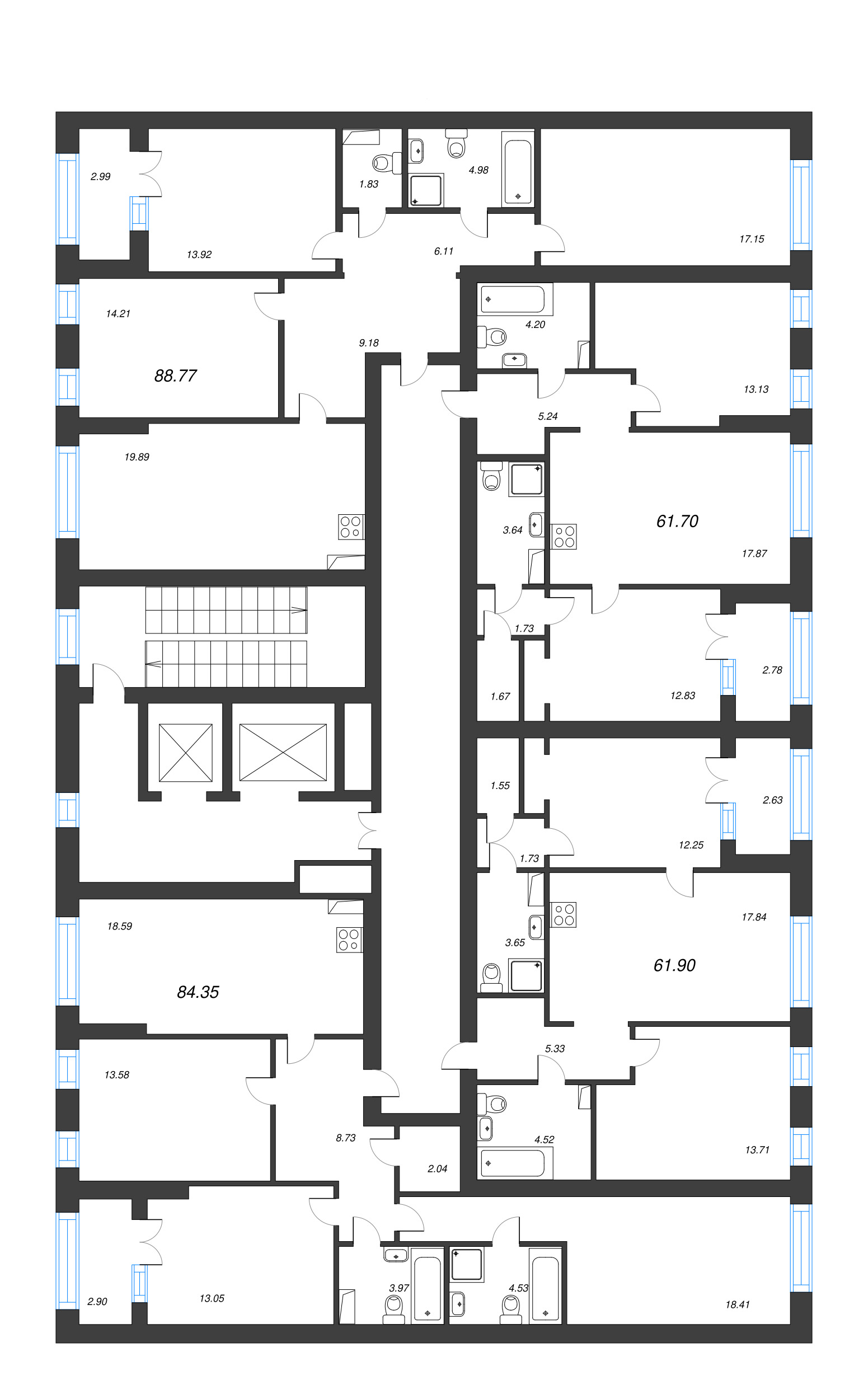 3-комнатная квартира, 84.35 м² - планировка этажа